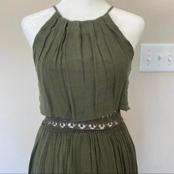 BCX Bohemian Forest Green Layered Dress With Lace Around Waist Midi Size 1 - Picture 5 of 14